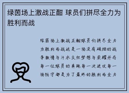 绿茵场上激战正酣 球员们拼尽全力为胜利而战