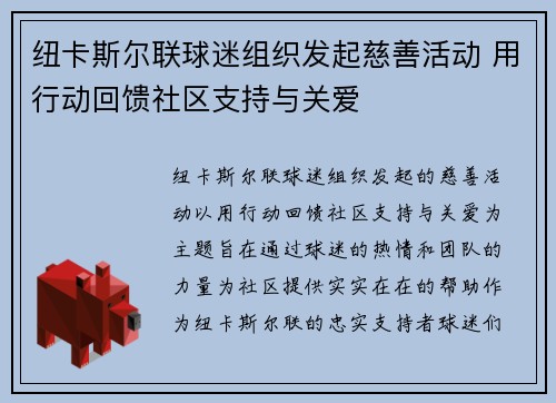 纽卡斯尔联球迷组织发起慈善活动 用行动回馈社区支持与关爱